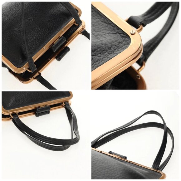 PRADA Gamaguchi Hand Bag Leather Black Gold Auth yk19666V - Picture 15 of 16